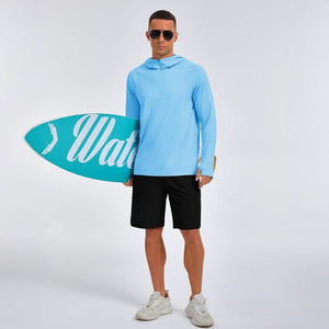 TACVASEN Sky Blue + Sky Blue [2 Pcs set] Zip Up Hooded Long Sleeve Sun Protection Shirt