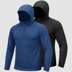TACVASEN Black + Navy [2 Pcs set] Zip Up Hooded Long Sleeve Sun Protection Shirt