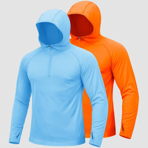 TACVASEN Sky Blue + Orange [2 Pcs set] Zip Up Hooded Long Sleeve Sun Protection Shirt
