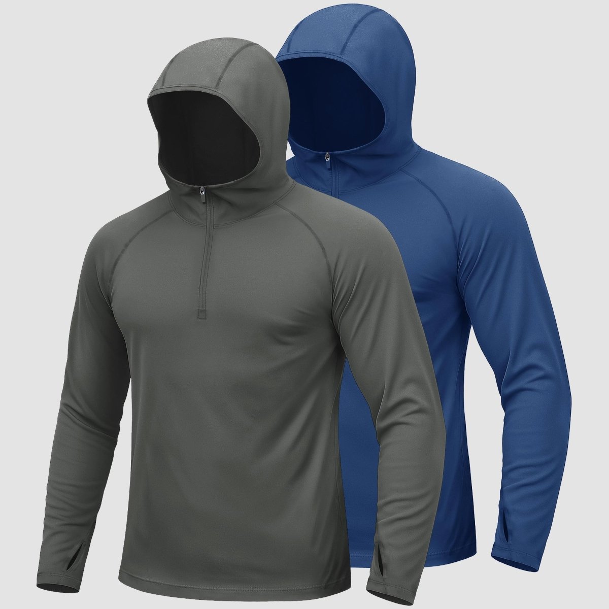 TACVASEN Navy + Dark Grey [2 Pcs set] Zip Up Hooded Long Sleeve Sun Protection Shirt
