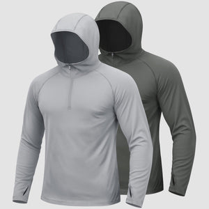 TACVASEN Dark Grey + Light Grey [2 Pcs set] Zip Up Hooded Long Sleeve Sun Protection Shirt