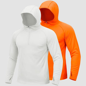 TACVASEN White + Orange [2 Pcs set] Zip Up Hooded Long Sleeve Sun Protection Shirt