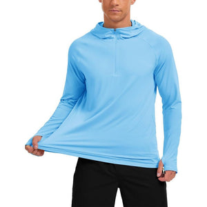 TACVASEN Light Grey + Sky Blue [2 Pcs set] Zip Up Hooded Long Sleeve Sun Protection Shirt