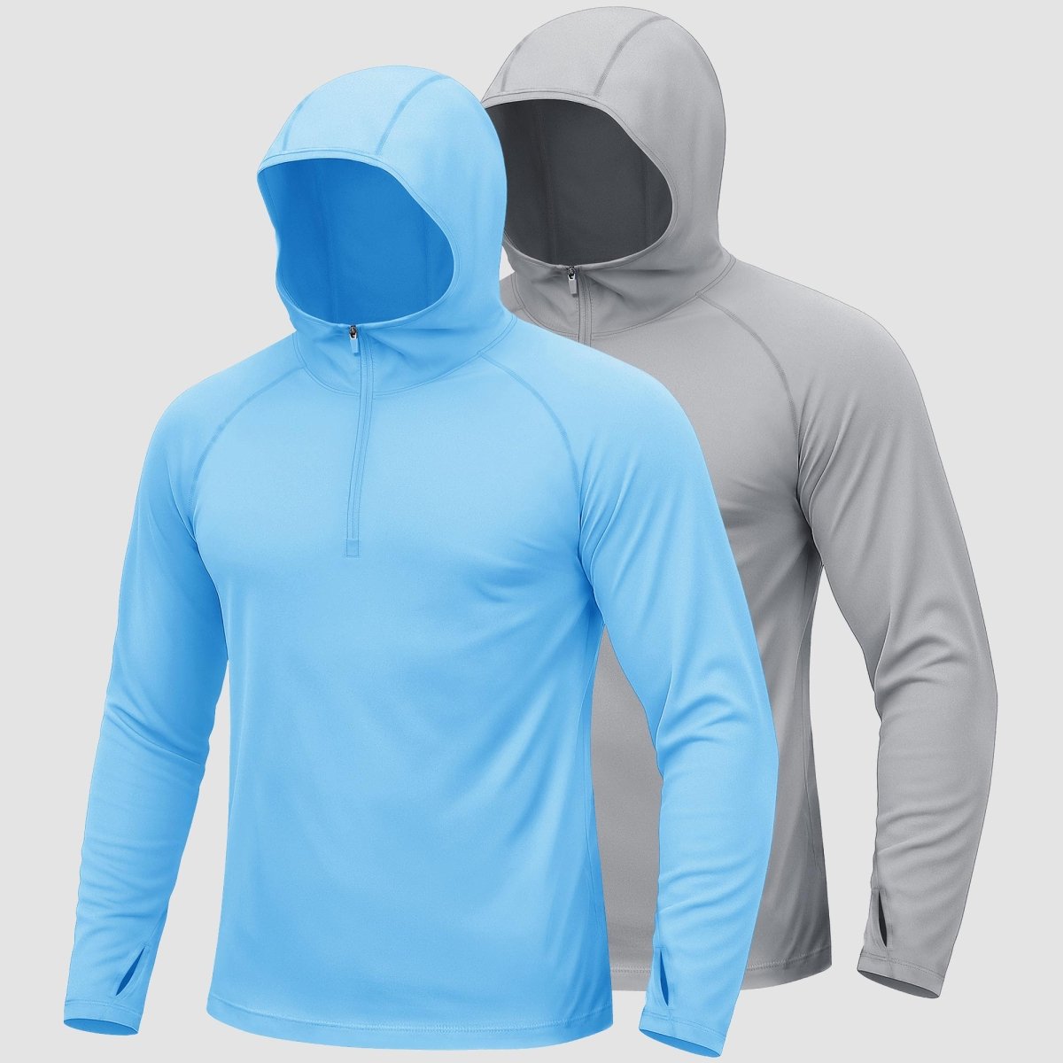 TACVASEN Light Grey + Sky Blue [2 Pcs set] Zip Up Hooded Long Sleeve Sun Protection Shirt
