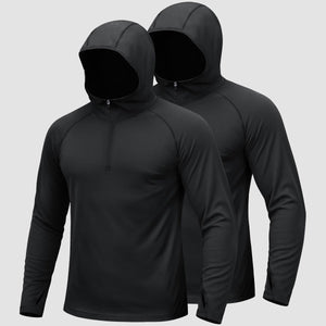 TACVASEN Black + Black [2 Pcs set] Zip Up Hooded Long Sleeve Sun Protection Shirt