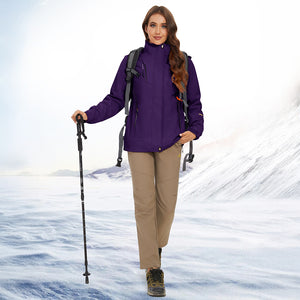 TACVASEN Deep Purple Women's 3 - IN - 1 Waterproof Coats Windproof Fleece Ski Jacket