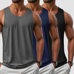 TACVASEN Black+Navy+Dark Grey [3 Pcs set] UPF 50+ Tank Top Gym Workout Sleeveless Muscle Shirts