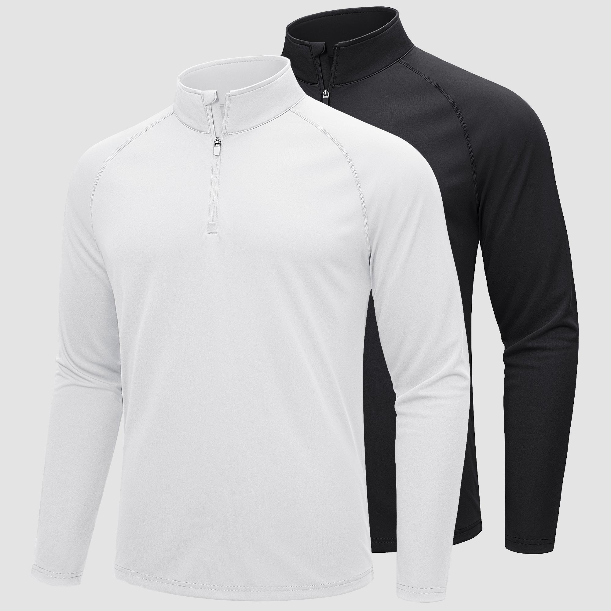 TACVASEN Black+White [2 Pcs set] Athletic Shirts 1/4 Pullover Zip Sun Protection
