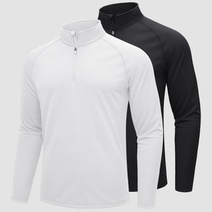 TACVASEN Black+White [2 Pcs set] Athletic Shirts 1/4 Pullover Zip Sun Protection