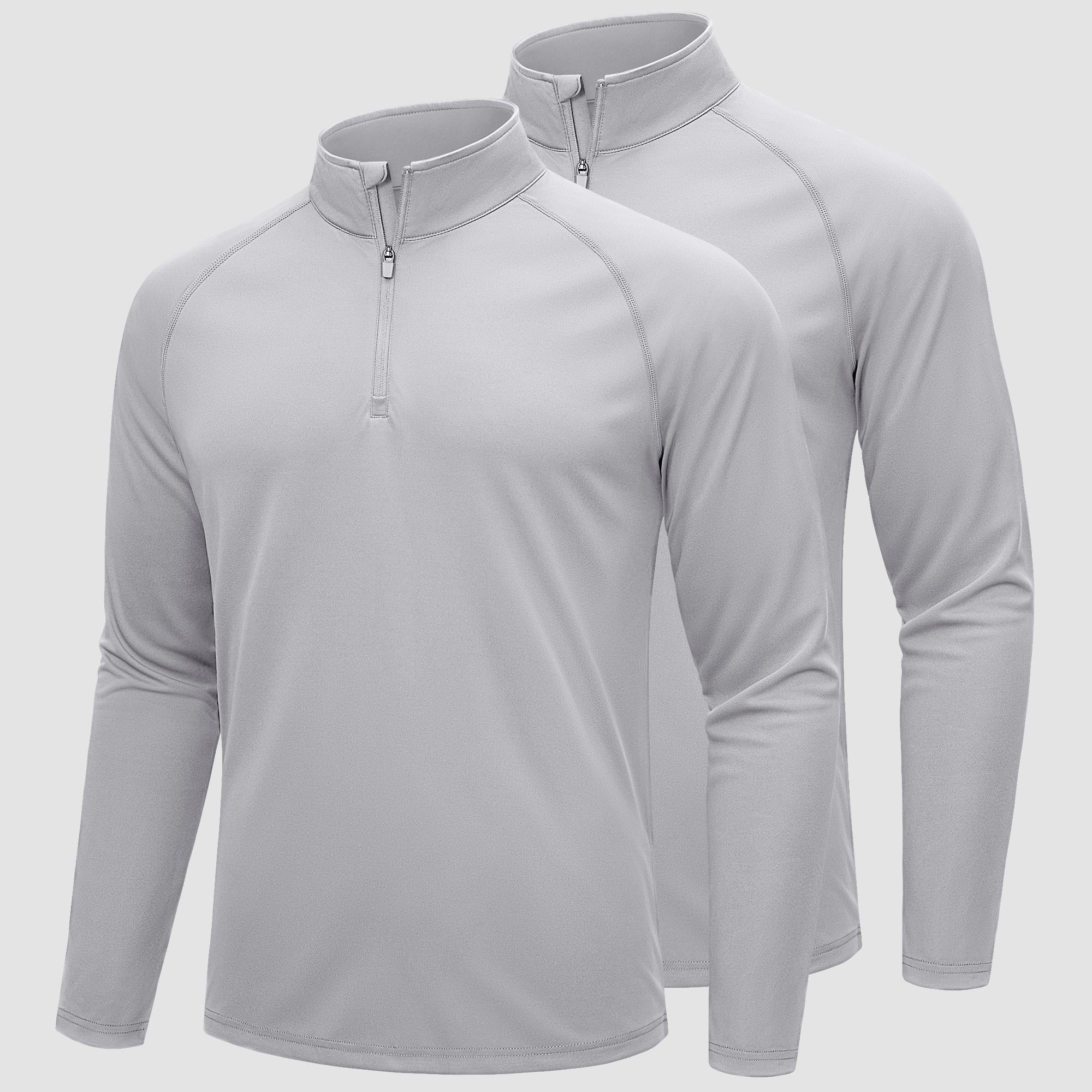 TACVASEN Light Grey+Light Grey [2 Pcs set] Athletic Shirts 1/4 Pullover Zip Sun Protection