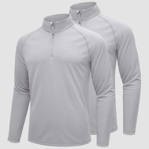 TACVASEN Light Grey+Light Grey [2 Pcs set] Athletic Shirts 1/4 Pullover Zip Sun Protection