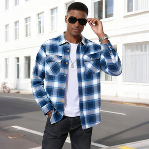 Men's Cotton Flannel Shirt Long Sleeve Casual Plaid - google_men_lightweight_jacket