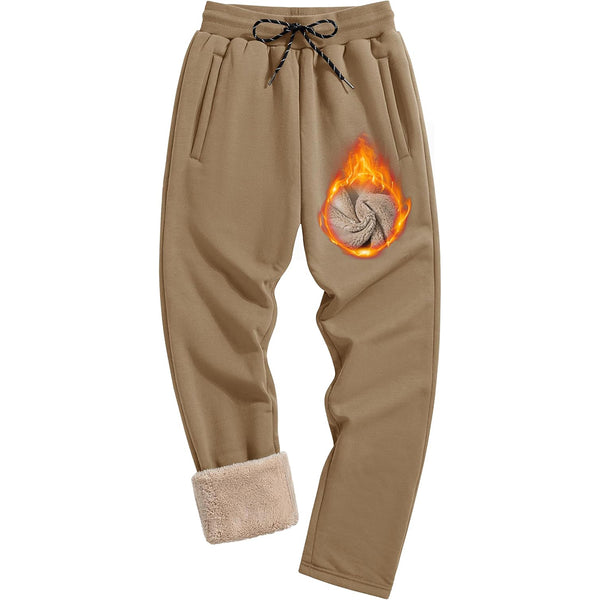TACVASEN Brown Men's Fleece Sherpa Lined Sweatpants Thicken Warm Jogger Pants