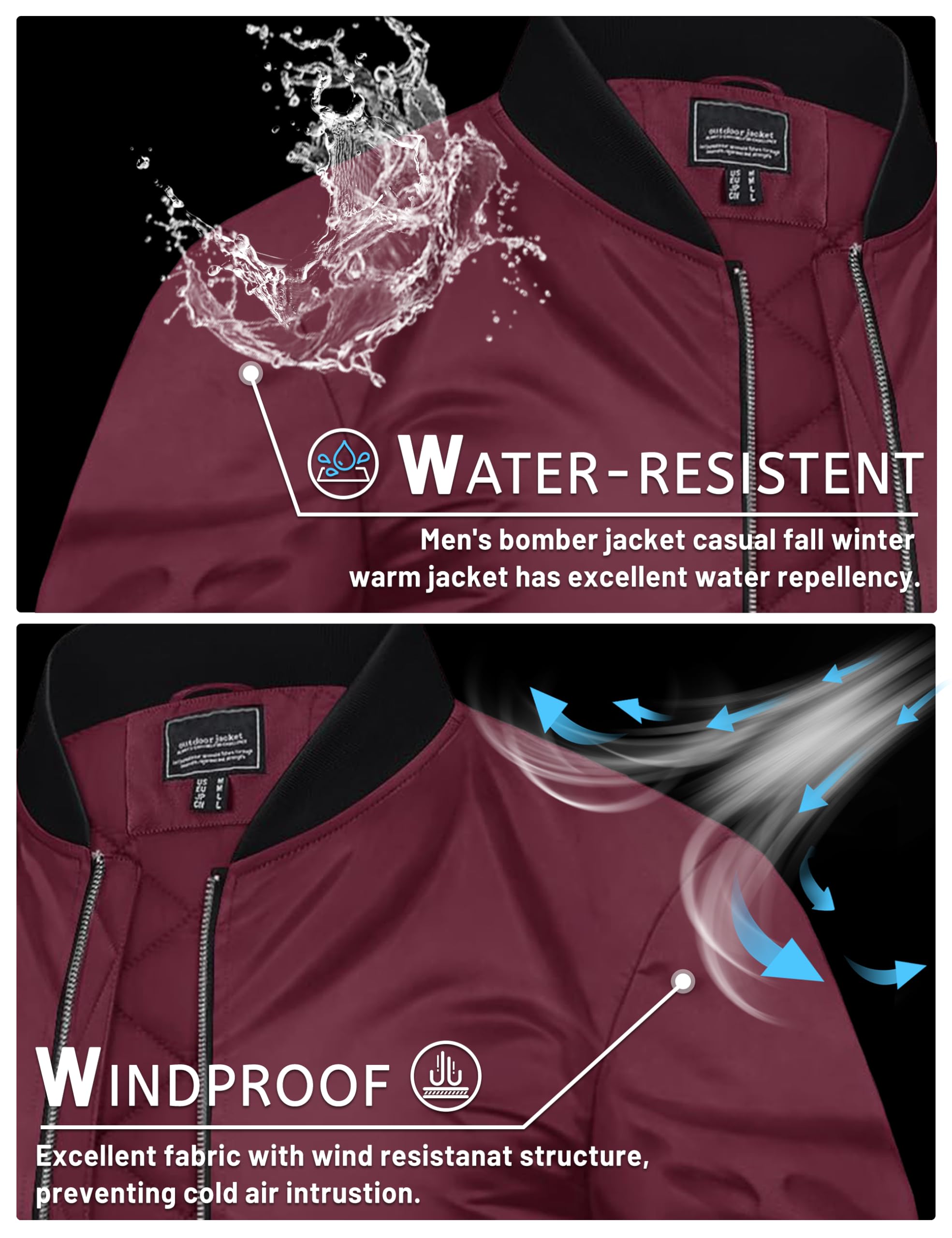 Men's Water-Resistant Windproof Bomber Casual Jackets - LT23M1148