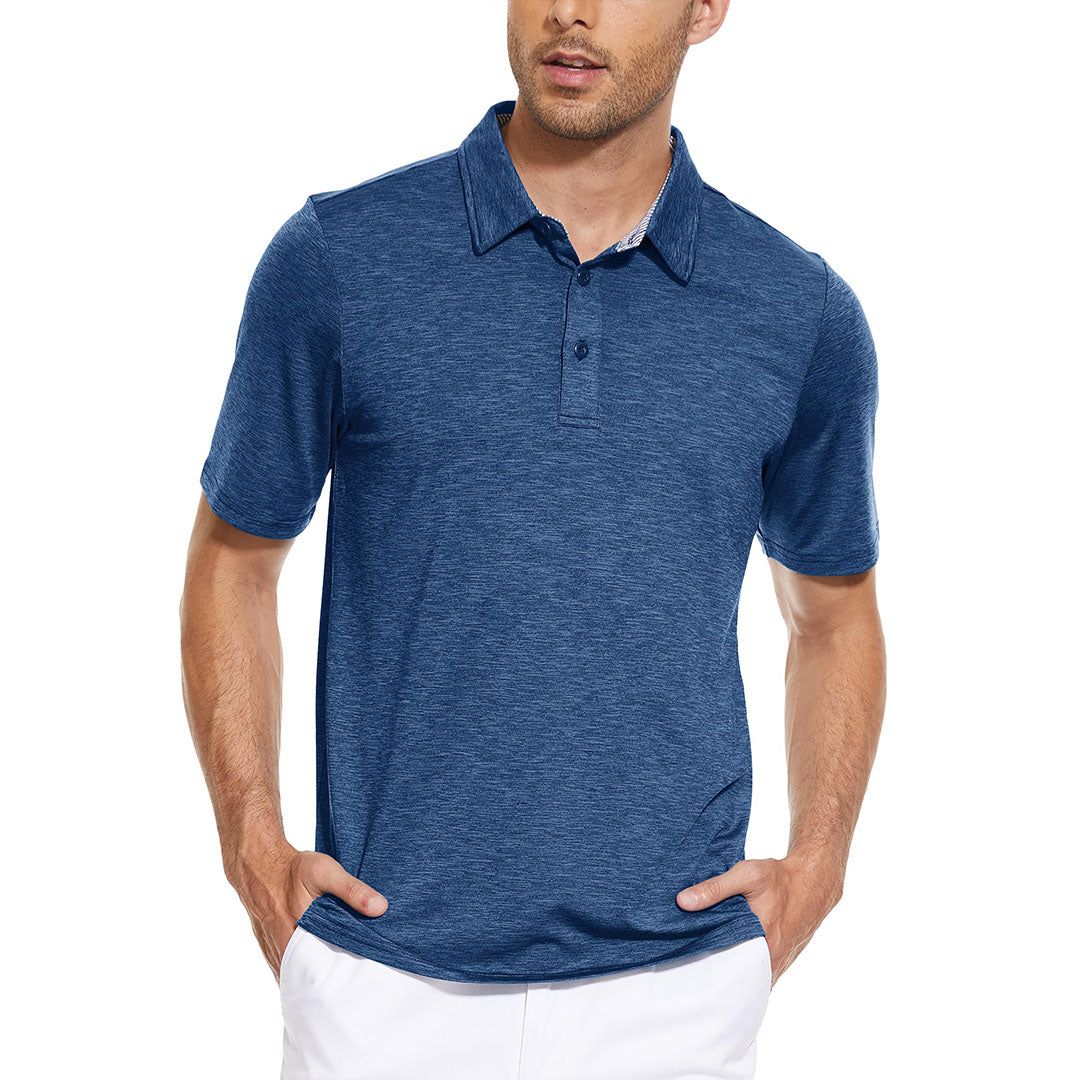 TACVASEN Dark Blue Men's Casual Polo Golf Shirts Quick Dry 3 Buttons