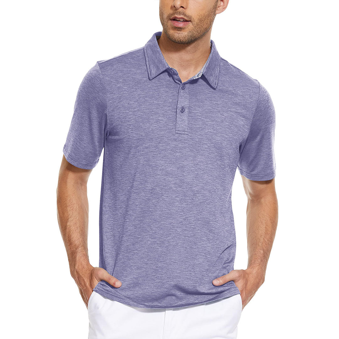TACVASEN Light Purple Men's Casual Polo Golf Shirts Quick Dry 3 Buttons
