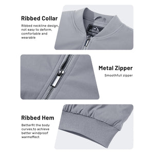 TACVASEN Light Grey Thermal Quilted Waterproof Bomber Jacket