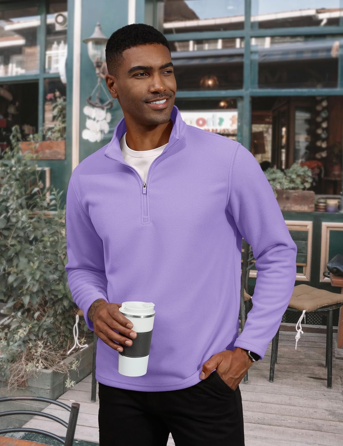 TACVASEN Light Purple Men's Pullover Workout Fleece 1/4 Zip Uncw Vintage Sweatshirts