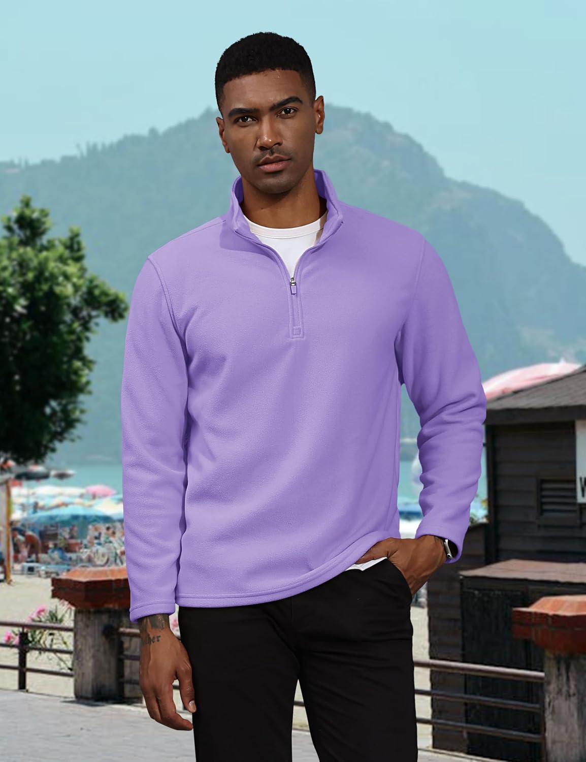 TACVASEN Light Purple Men's Pullover Workout Fleece 1/4 Zip Uncw Vintage Sweatshirts