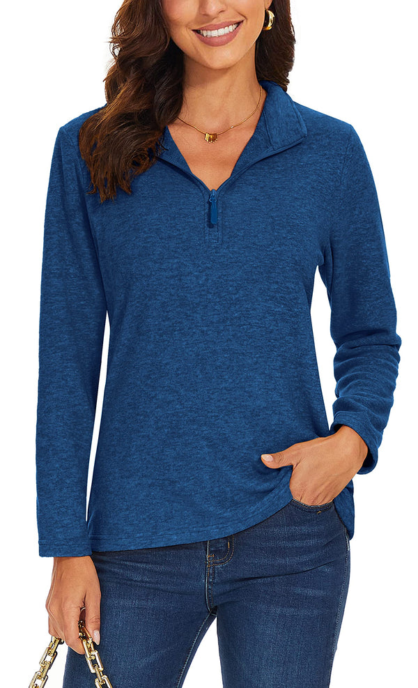 Casual Pullover Sweatshirt by TACVASEN - TACVASEN medium blue women's quarter zip fleece pullover view 1