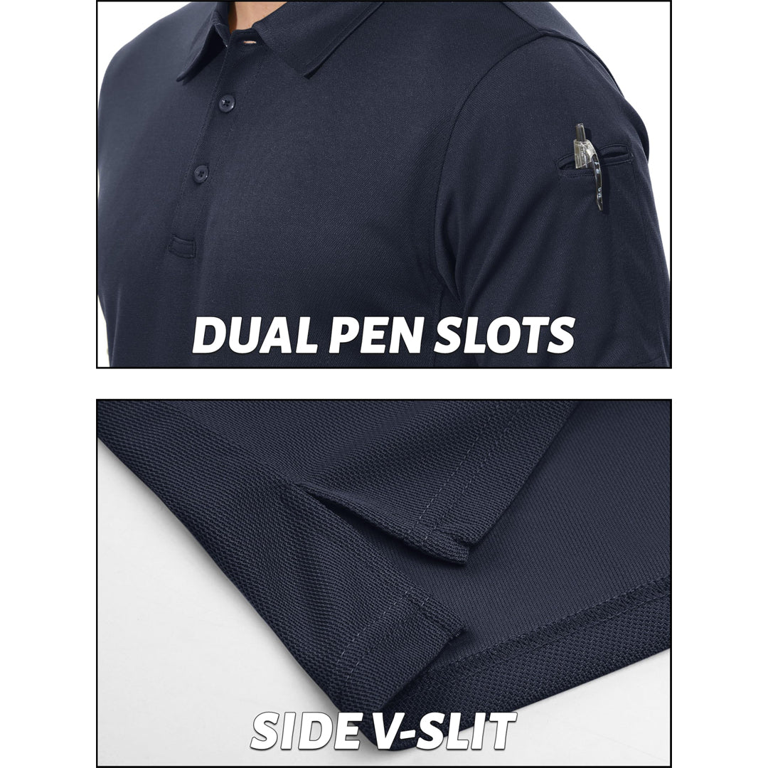 TACVASEN Navy Men's Dry Fit UPF 50+ Golf Workwear Tactical Polo Shirt