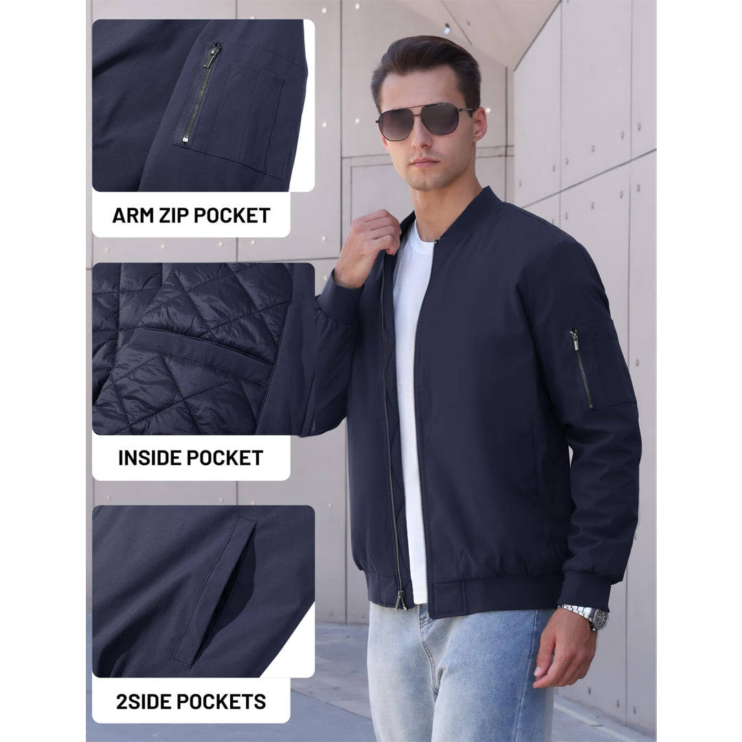 TACVASEN Navy Thermal Quilted Waterproof Bomber Jacket