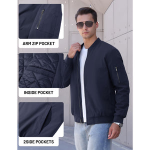 TACVASEN Navy Thermal Quilted Waterproof Bomber Jacket