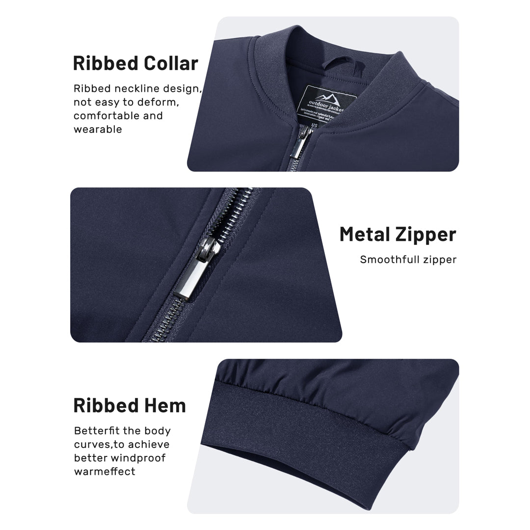 TACVASEN Navy Thermal Quilted Waterproof Bomber Jacket
