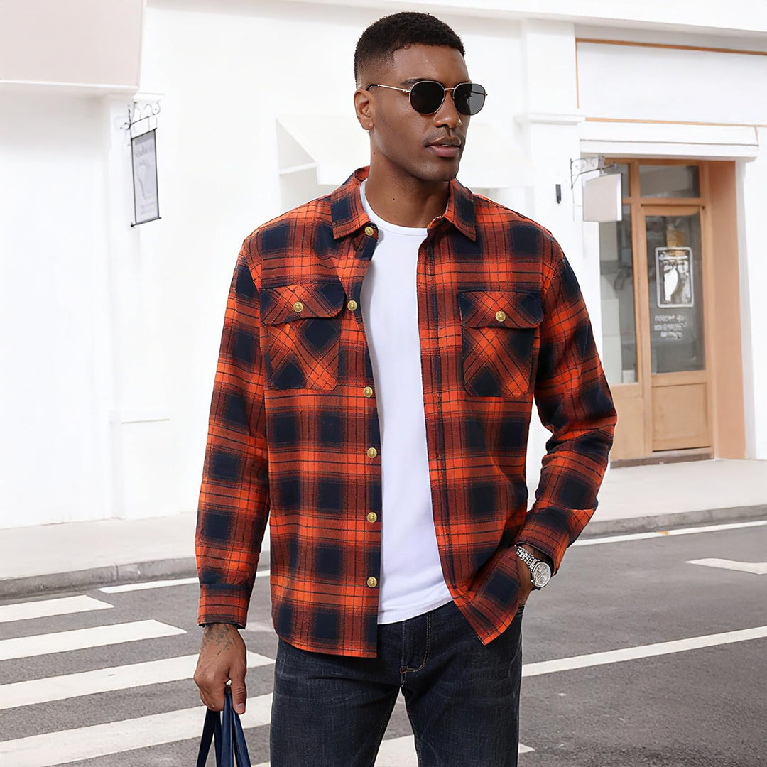 Men's Cotton Flannel Shirt Long Sleeve Casual Plaid - google_men_lightweight_jacket