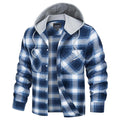 TACVASEN Blue White Men's Buffalo Plaid Hooded Casual Shirt Jacket