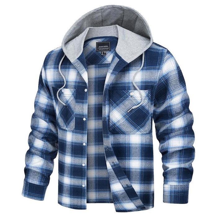TACVASEN Blue White Men's Buffalo Plaid Hooded Casual Shirt Jacket