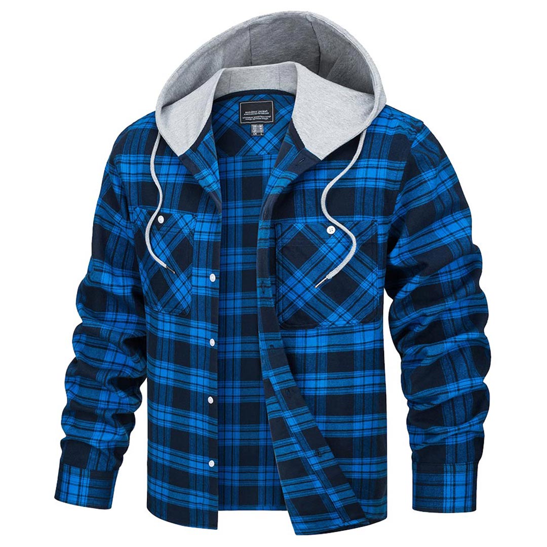 TACVASEN Blue Men's Buffalo Plaid Hooded Casual Shirt Jacket