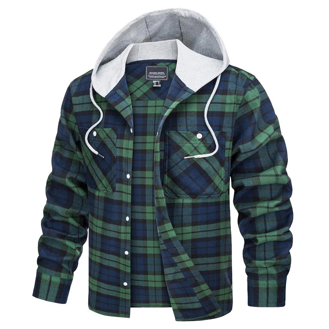 TACVASEN Army Green Men's Buffalo Plaid Hooded Casual Shirt Jacket