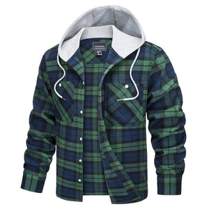 TACVASEN Army Green Men's Buffalo Plaid Hooded Casual Shirt Jacket