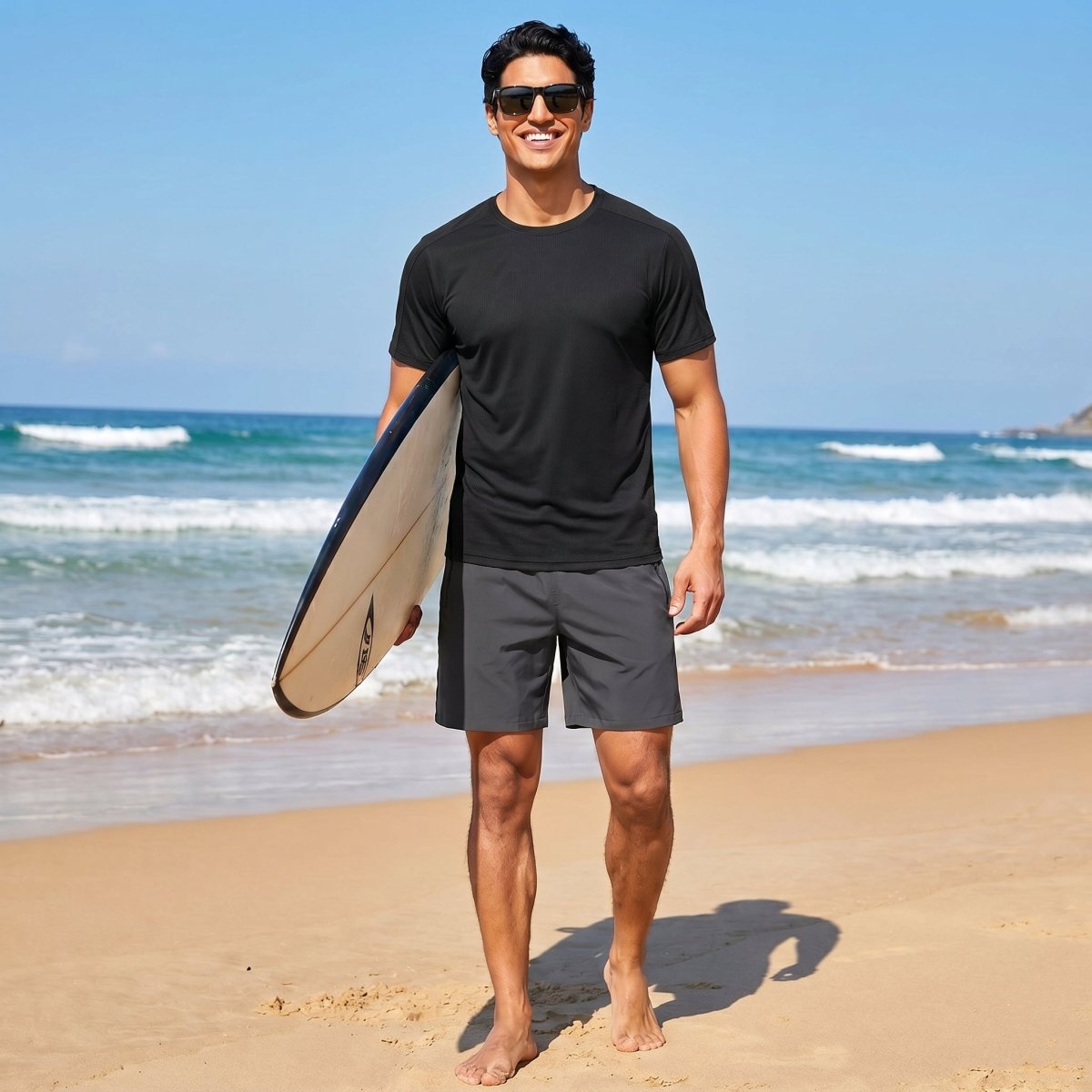 TACVASEN Black Athletic Performance Tee with Tailored Fit Sleeves