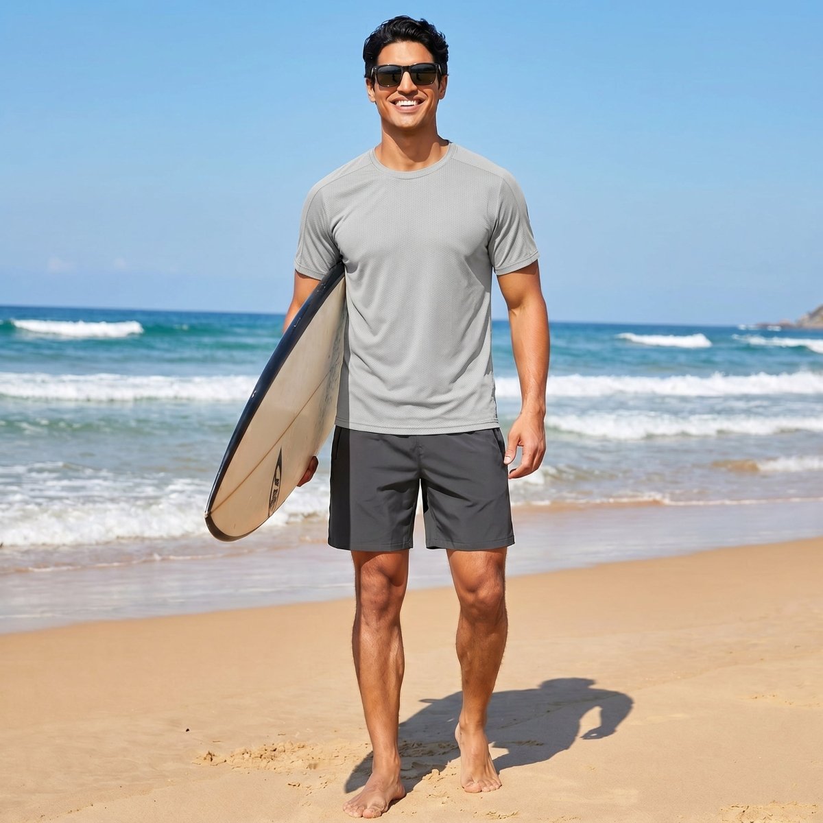 TACVASEN Light Grey Athletic Performance Tee with Tailored Fit Sleeves