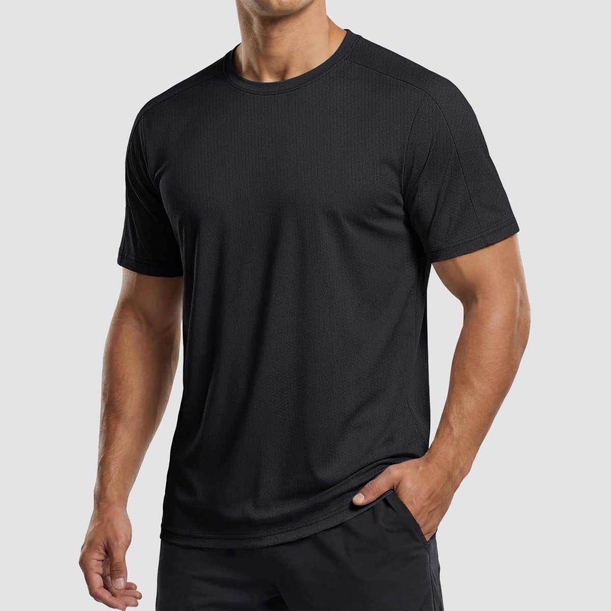 TACVASEN Black Athletic Performance Tee with Tailored Fit Sleeves