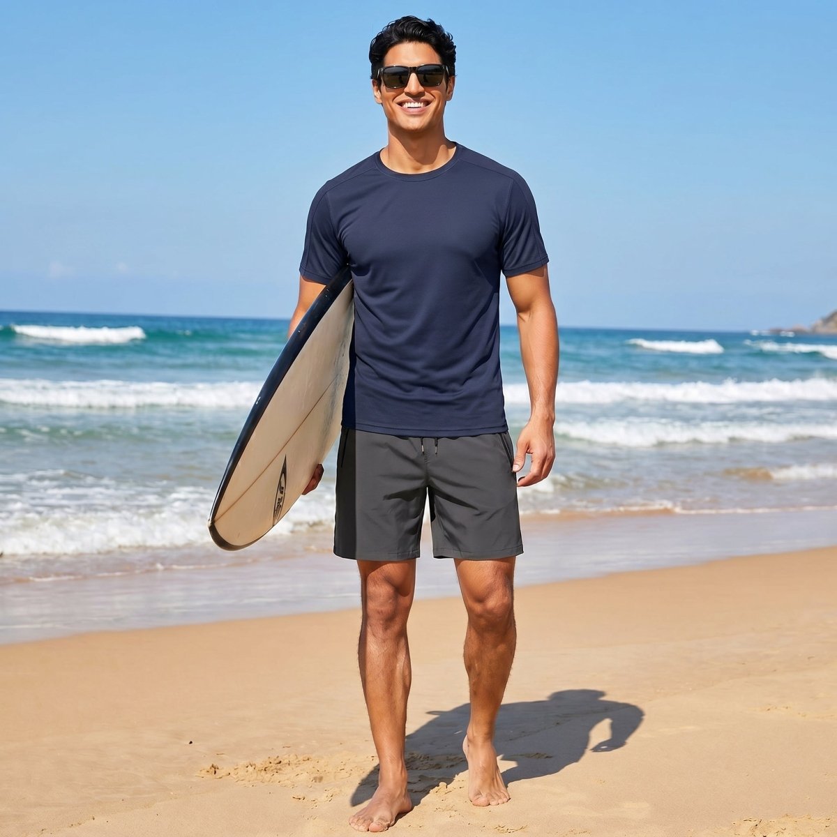 TACVASEN Navy Athletic Performance Tee with Tailored Fit Sleeves