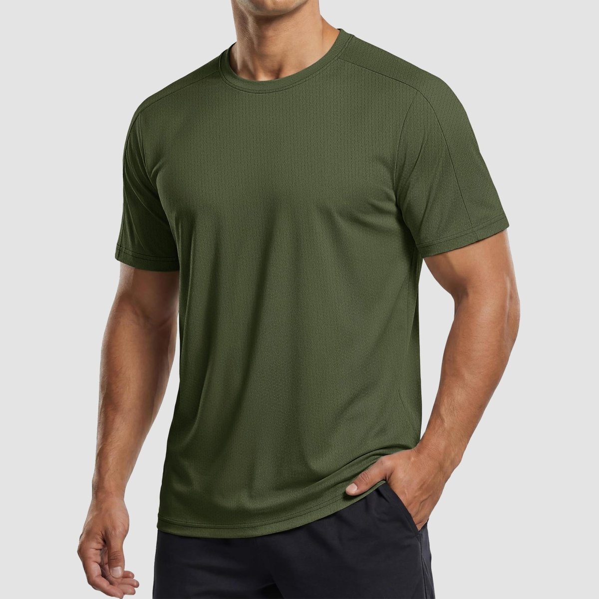 TACVASEN Army Green Athletic Performance Tee with Tailored Fit Sleeves