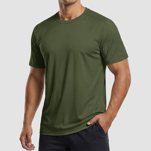 TACVASEN Army Green Athletic Performance Tee with Tailored Fit Sleeves