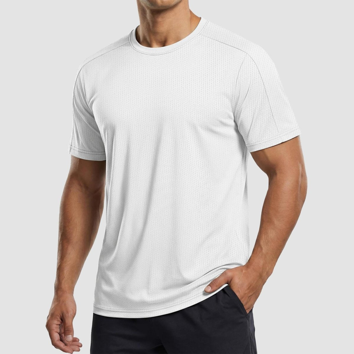 TACVASEN White Athletic Performance Tee with Tailored Fit Sleeves