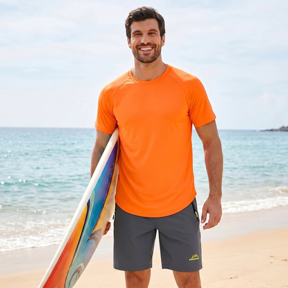 TACVASEN Fluorescent Orange Curved Hem Fashion UPF50+ Quick - Drying Protective Shirt
