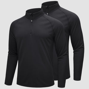 TACVASEN Black+Black [2 Pcs set] Athletic Shirts 1/4 Pullover Zip Sun Protection