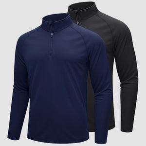 TACVASEN Black+Navy [2 Pcs set] Athletic Shirts 1/4 Pullover Zip Sun Protection