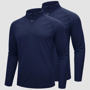 TACVASEN Navy+Navy [2 Pcs set] Athletic Shirts 1/4 Pullover Zip Sun Protection