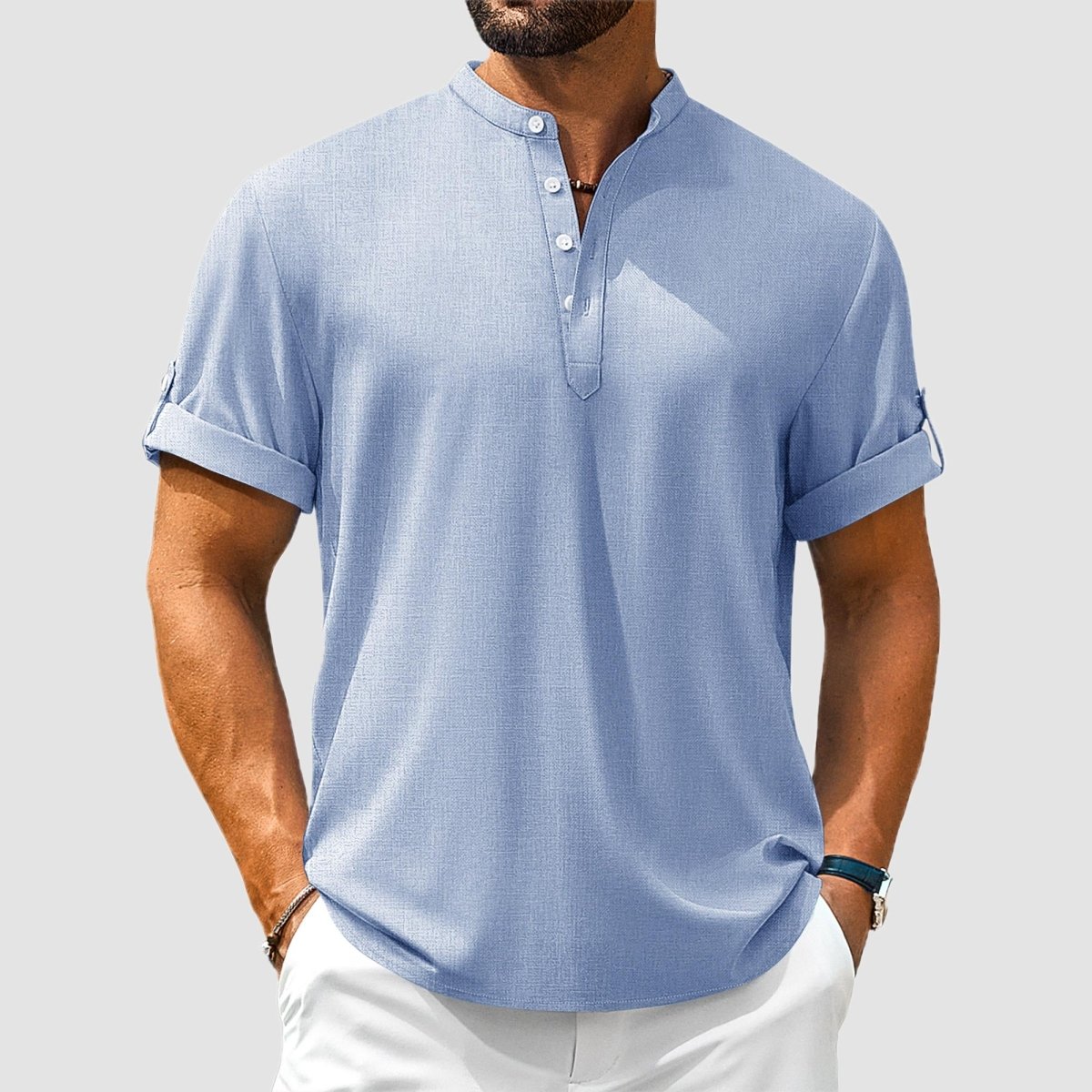 TACVASEN Light blue Henley Casual Lightweight Beach Shirts
