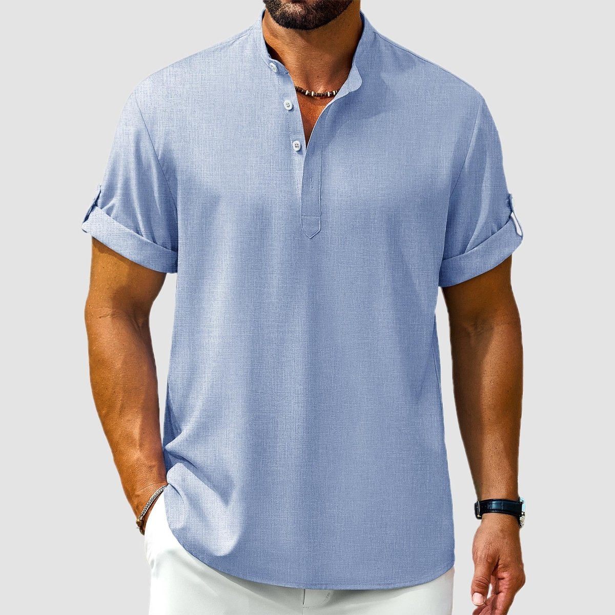 TACVASEN Light blue Henley Casual Lightweight Beach Shirts
