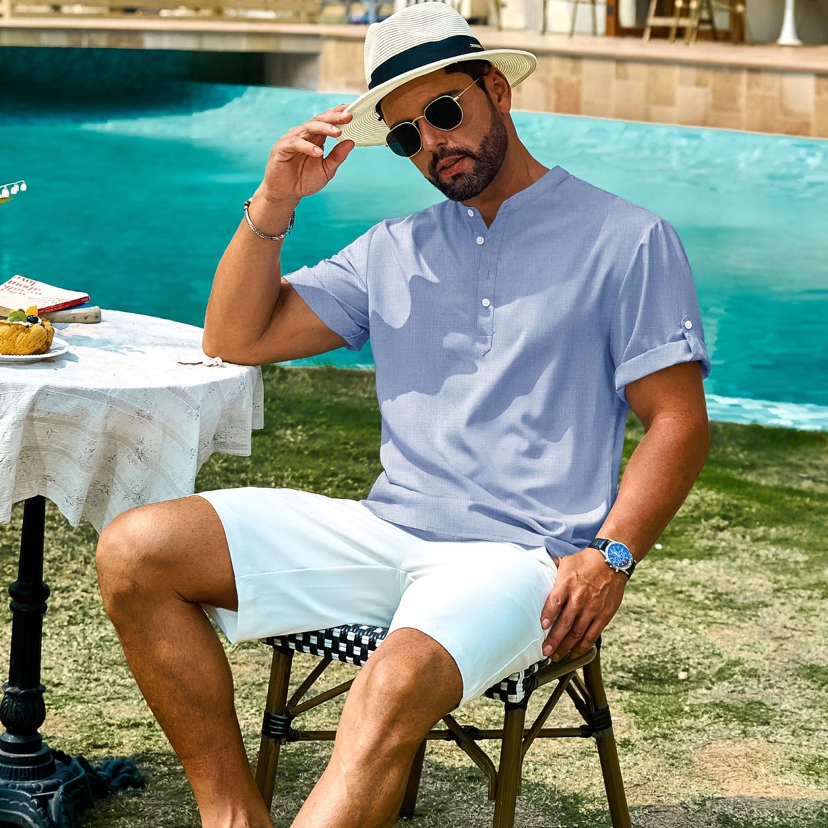 TACVASEN Light blue Henley Casual Lightweight Beach Shirts