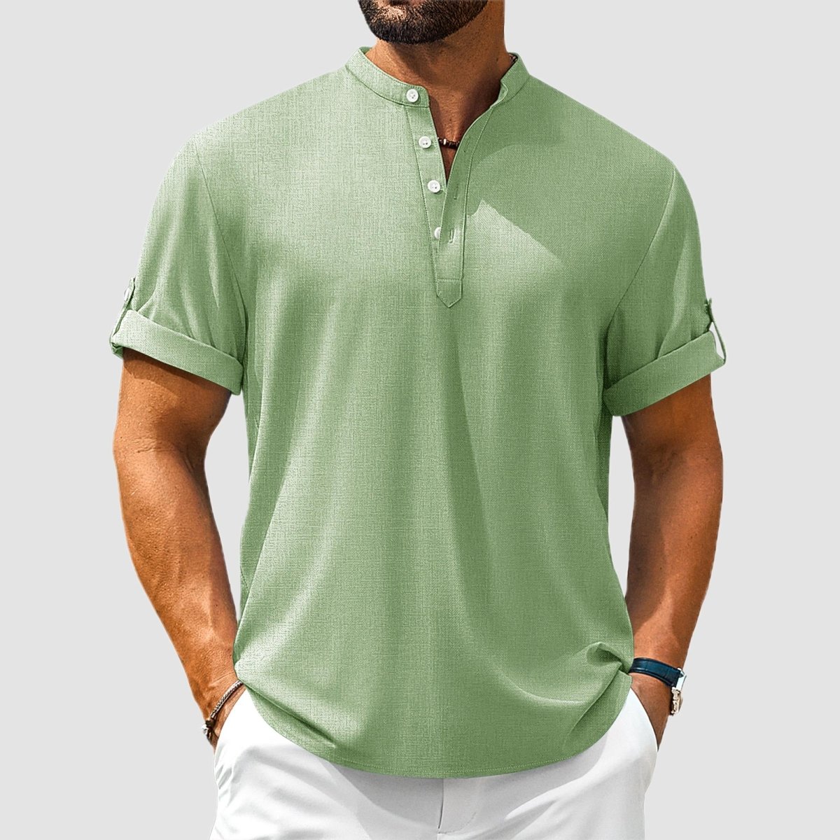 TACVASEN Light green Henley Casual Lightweight Beach Shirts