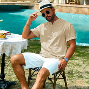 TACVASEN Light khaki Henley Casual Lightweight Beach Shirts